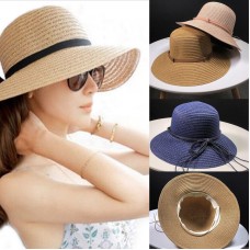 Mujers Ladies Summer Straw Hat Foldable Wide Brim Floppy Beach Sun Visor Cap VS  eb-56877336